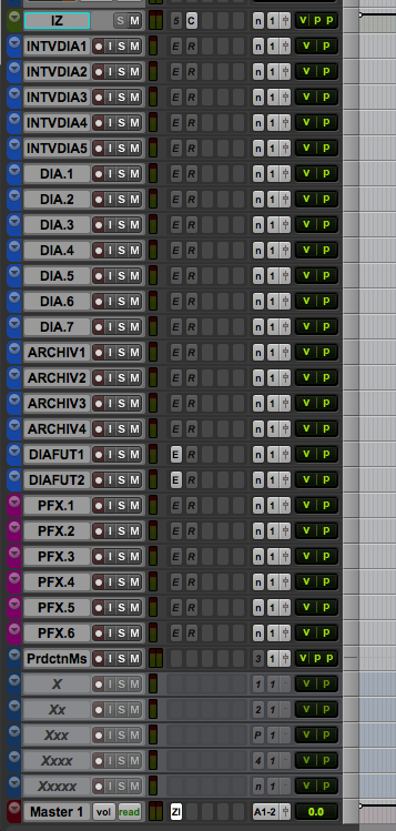 Track layout in Pro Tools for dialog editing